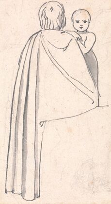 Back View of a Woman with Child Looking Over Her Shoulder