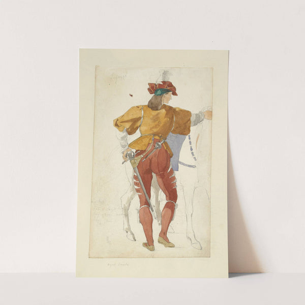 Back view of man standing beside a horse by Stewart Watson