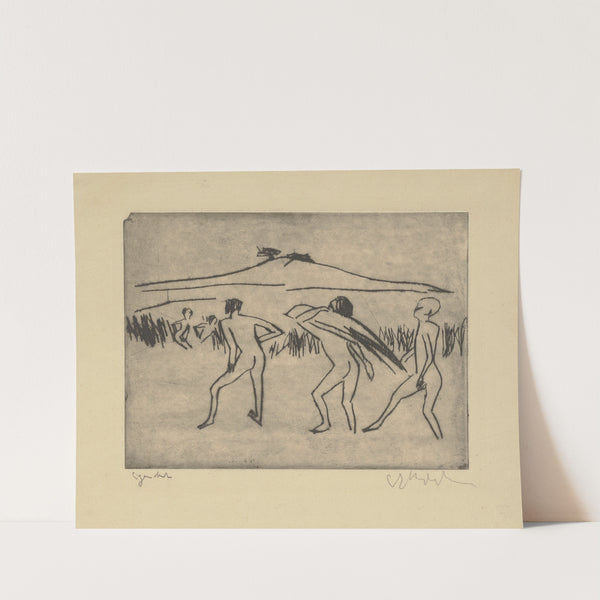 Badende Männer, einer Schilf tragend (1910) by Ernst Ludwig Kirchner