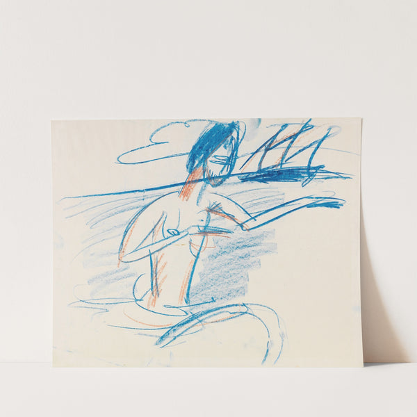 Badender Akt mit Segelboot (1913) by Ernst Ludwig Kirchner