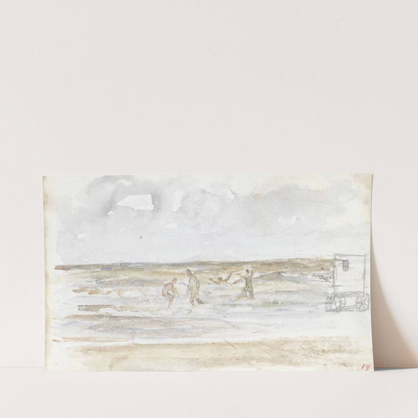 Baders in zee en een strandkoets (1834 - 1911) by Jozef Israëls
