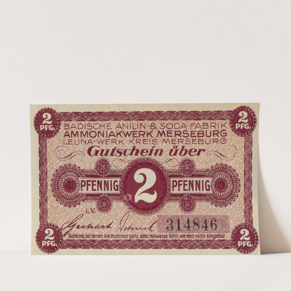Badische Anilin & Soda-Fabrik 2 Pfennig voucher (Circa 1918) by Badische Anilin & Soda-Fabrik