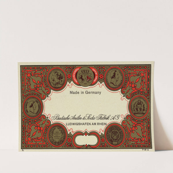 Badische Anilin & Soda-Fabrik dye label (Circa 1900) by Badische Anilin & Soda-Fabrik