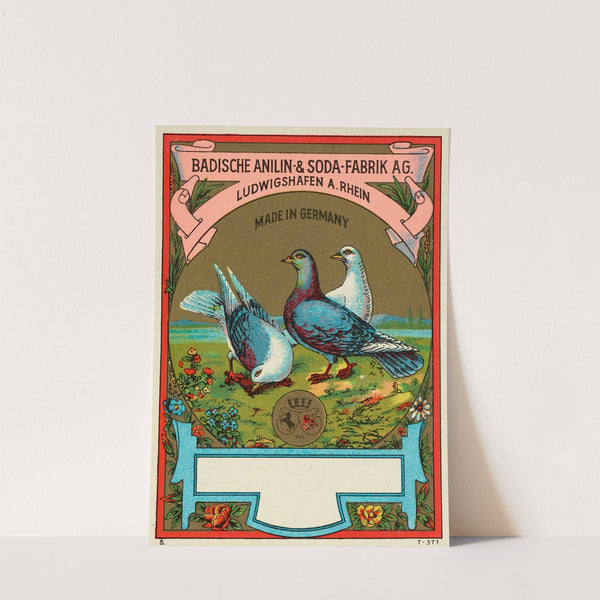 Badische Anilin & Soda-Fabrik dye label with pigeons (Circa 1900) by Badische Anilin & Soda-Fabrik