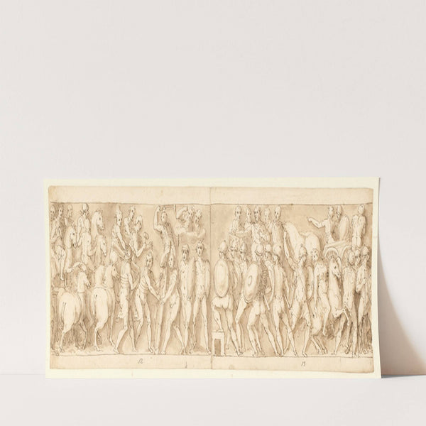 Bagerste del af kejserens march med hans legionærer og vagter; romerne opfører en lejr; romerne på march med kejseren by Giovanni Guerra