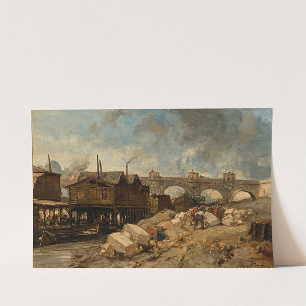Bain, bateaux-lavoirs près du Pont-Neuf by Johan Barthold Jongkind