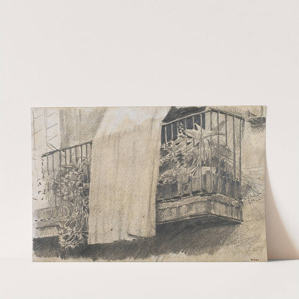 Balcony with Flowers and Curtain by Santiago Rusiñol