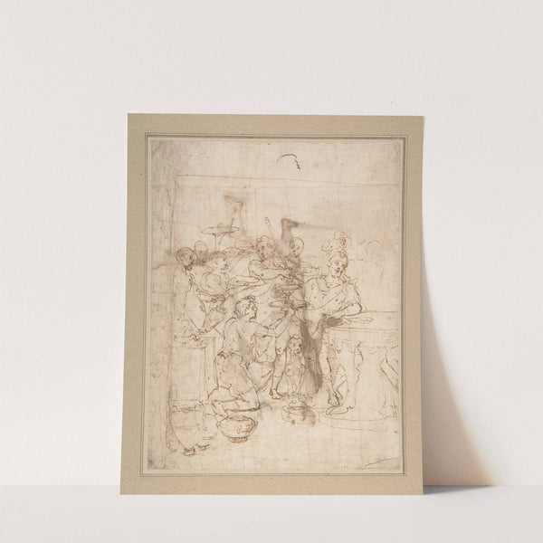 Banquet Scene; A Seated Warrior Attended by a Number of Servants by Cesare Nebbia