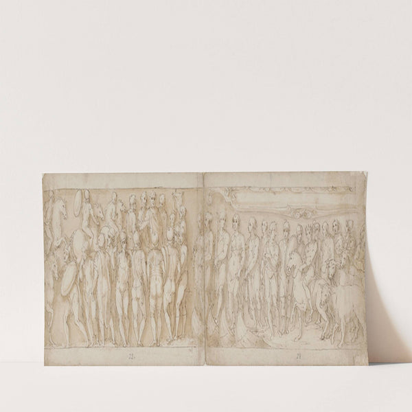 Barbarer hylder kejseren; germanere og sarmater bringes over Donau med skib by Giovanni Guerra