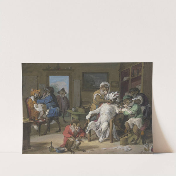 Barbierstube, Affen rasieren Hunde by Anton Radl