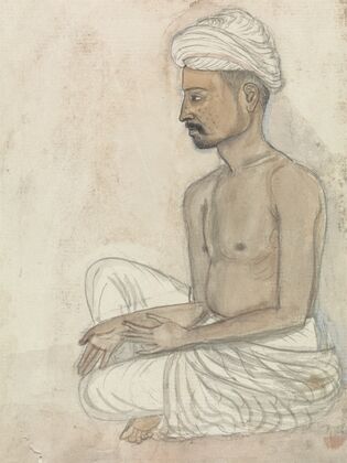 Barechested Man Sitting Crosslegged