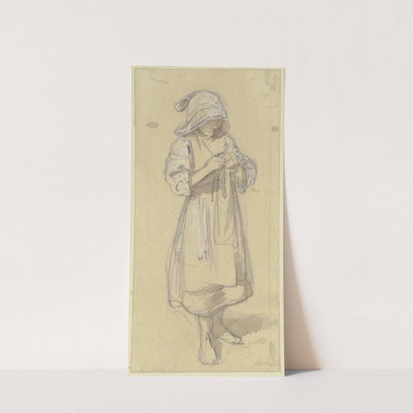 Barfüßiges Mädchen, strickend by Jakob Fürchtegott Dielmann