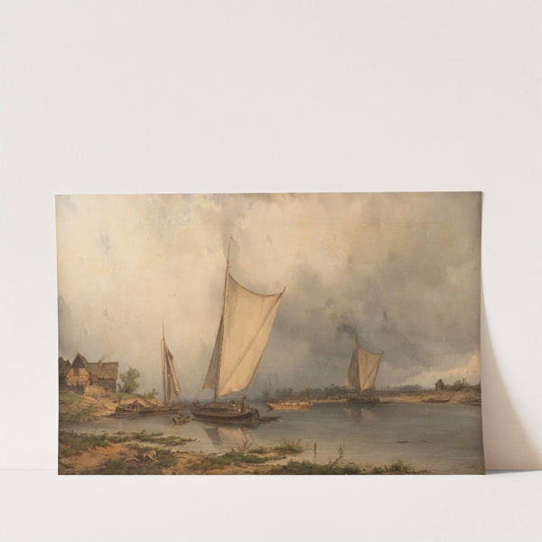 Barges by the banks of river Elbe by Carl Julius von Leypold