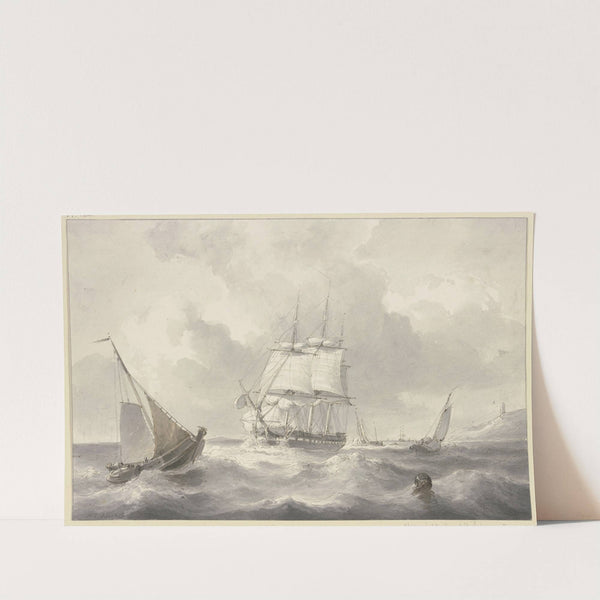 Bark in rough sea by Petrus Johannes Schotel