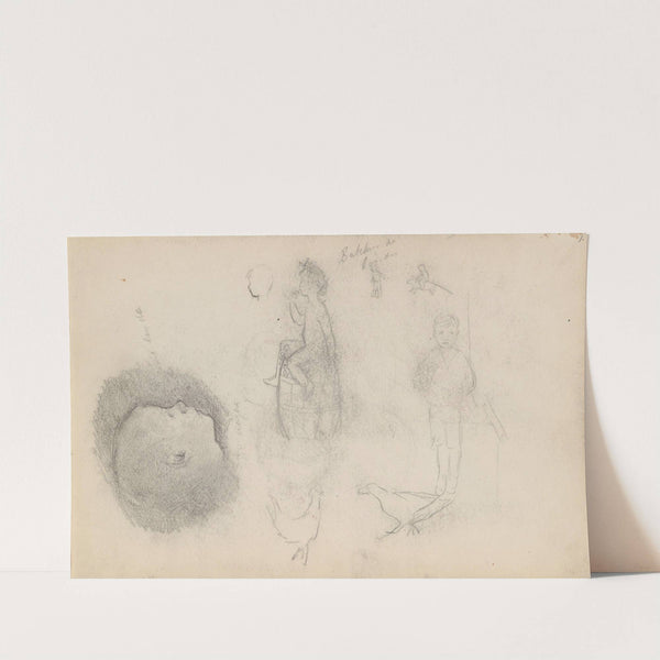 Barneportrett; studier av barn; riss av fugler by Signe Scheel