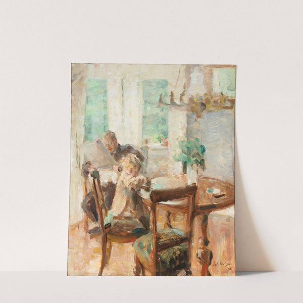 Barnet leger, mens far læser avis by Julius Paulsen