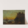 Barque et voiliers, coucher de soleil. Au revers; Marine (1850-1860) by Félix Ziem