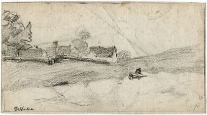 Barrow in a landscape with farmhouse