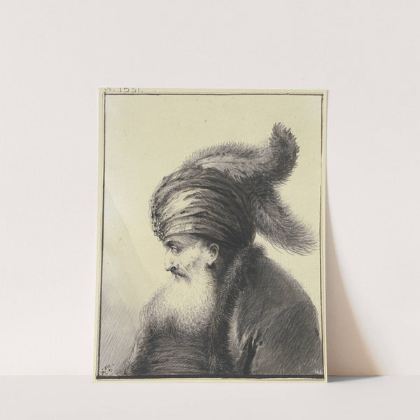 Bärtiger Alter mit Turban mit zwei langen Federn im Profil nach links by Johann Andreas Benjamin Nothnagel