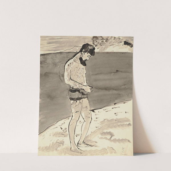 Bärtiger Mann in Badehose an der Côte d’Azur by Hermann Lismann