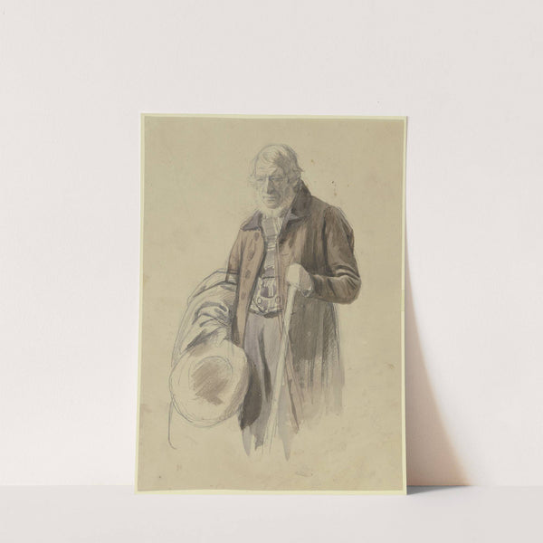 Bärtiger Mann mit abgenommenen Hut und Mantel über dem Arm, in der Linken ein Stab by Jakob Becker