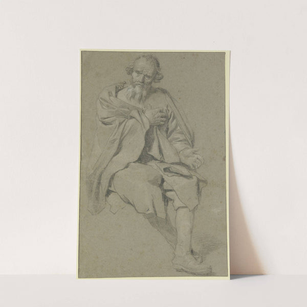 Bärtiger Mann sitzend nach rechts, die Rechte auf die Brust gelegt by Gabriel Metsu