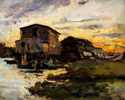 Bateau-lavoir sur la Seine, aux environs de Paris