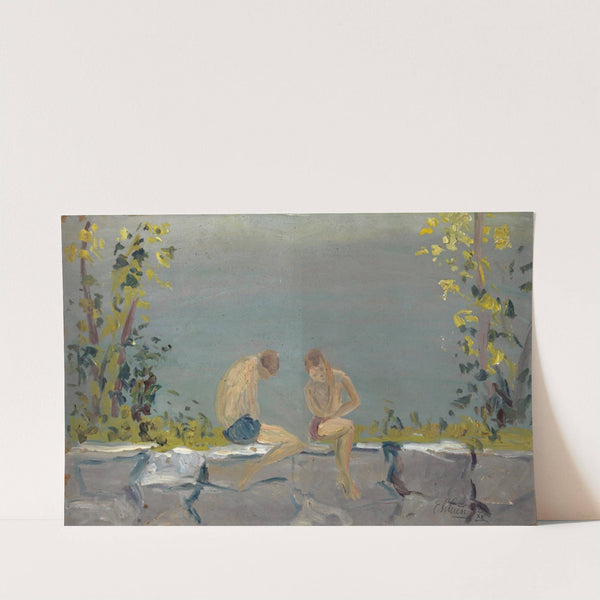 Bathing Boys on a Wall at a Lake by Ernst Schiess