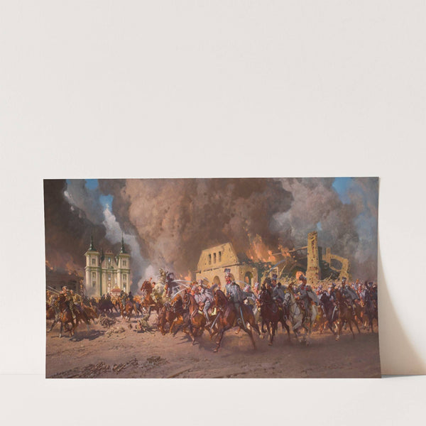 Battle between 1st Brigade of Polish Legions and Russian Troops in Urzędów in July 1915 (Belina Chasing Russians out of Urzędów) (1938) by Zygmunt Rozwadowski