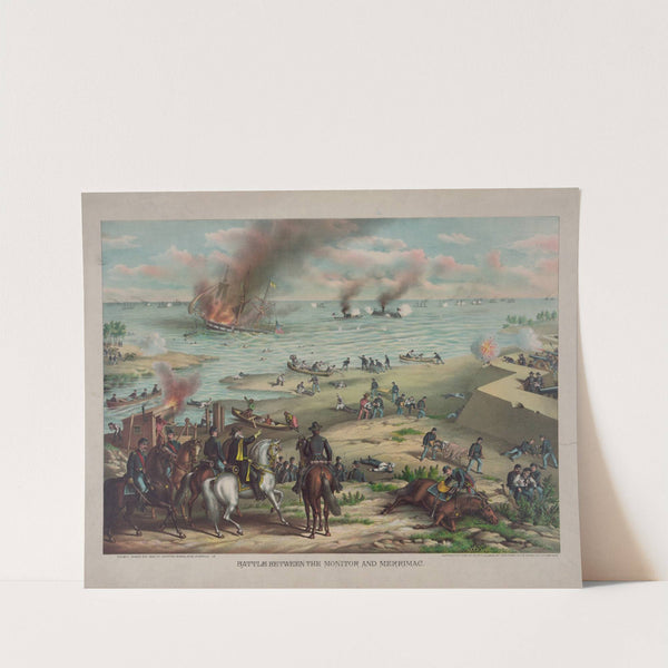 Battle between the Monitor and Merrimac–fought March 9th 1862 at Hampton Roads, near Norfolk, Va. (1889) by Kurz & Allison