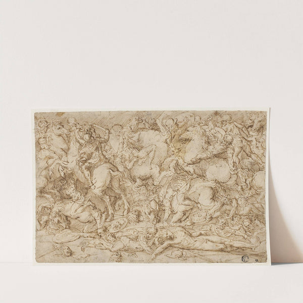 Battle Scene with Horses and Men by Domenico Campagnola