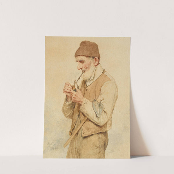 Bauer eine Pfeife anzündend (1902) by Albert Anker