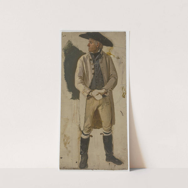 Bauer mit großem Hut, weißer Jacke, Stulpenstiefeln by Jakob Becker