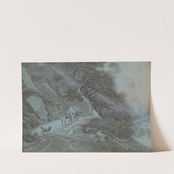 Bauer mit Pferdewagen auf Waldweg im Gewitter by Johann Christian Brand