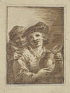 Bauer und Bäuerin mit einem Weinkrug