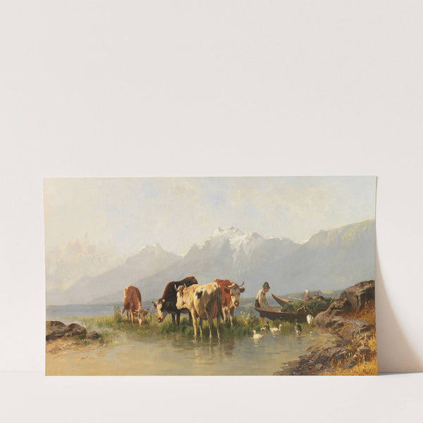 Bauer und Bäuerin mit Gänsen und Kühen am Achensee (1887) by Christian Friedrich Mali