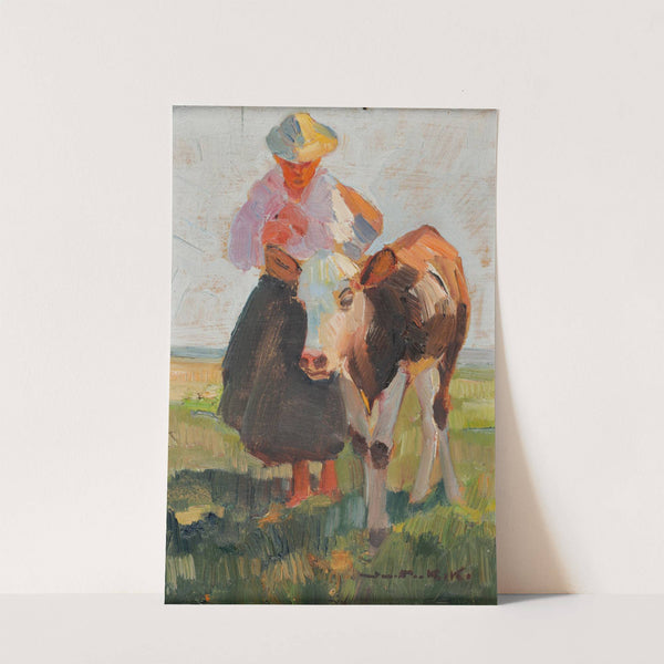 Bäuerin mit Kalb by Demeter Koko