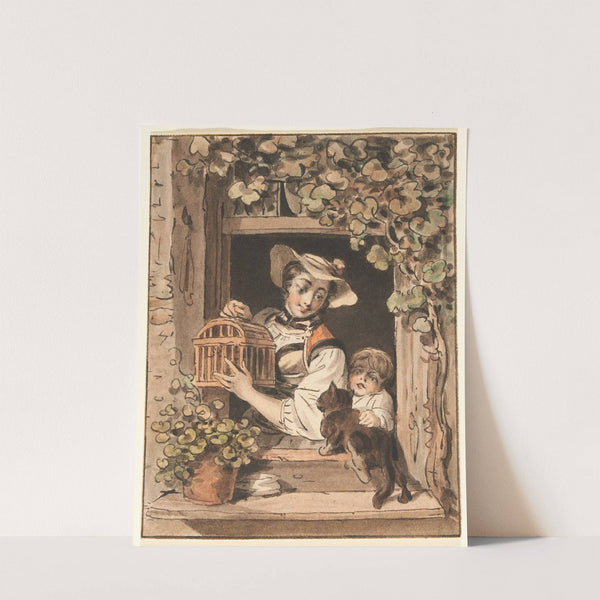 Bäuerin mit Kind am Fenster by Sigmund Freudenberger