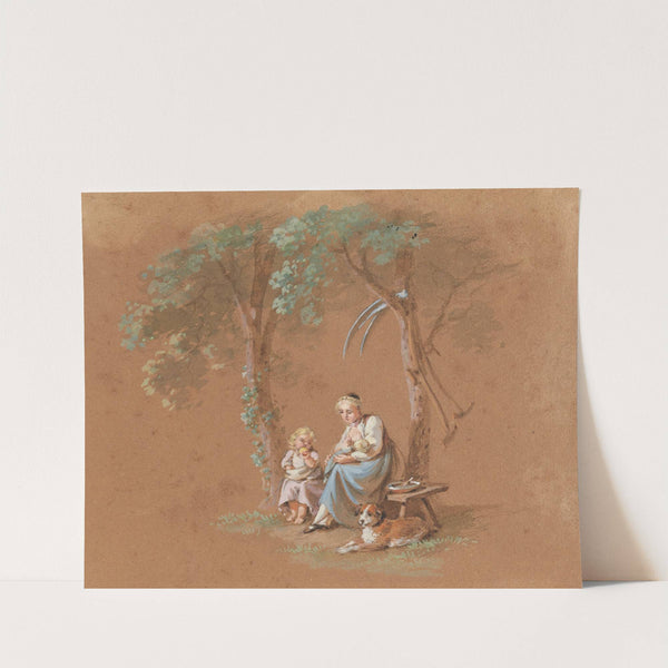 Bäuerin mit Kindern und Hund by Franz Niklaus König