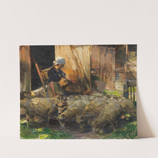 Bäuerin mit Schafen (1920) by Heinrich Von Zügel