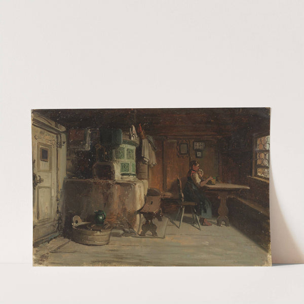 Bäuerin und Kind, am Tisch in einer Schwarzwälder Bauernstube sitzend by Johann Baptist Kirner