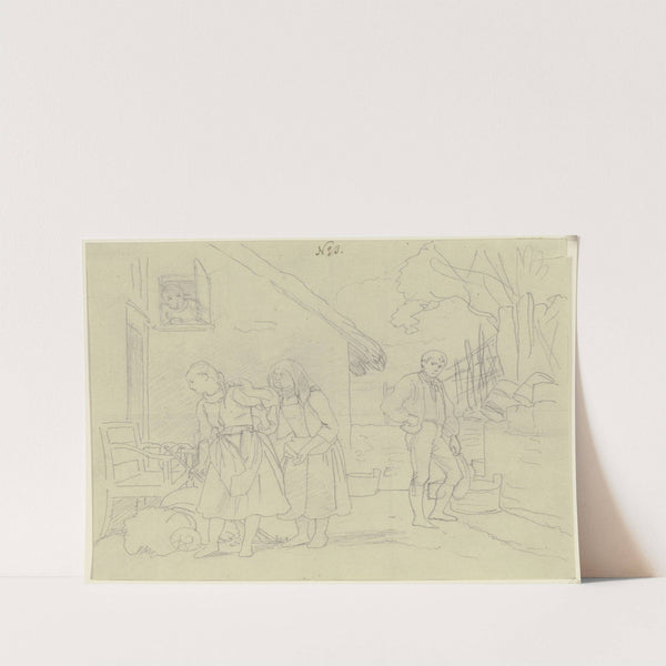 Bäuerliche Szene vor dem Haus by Jakob Becker