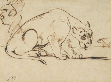 A Lioness and a Caricature of Ingres (1850s)