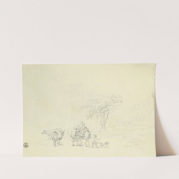 Bauernfamilie, die Frau zu Pferde, und Kühe by Johann Georg Wagner