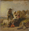 Bauernfamilie mit Pferd und Ziege auf dem Feld