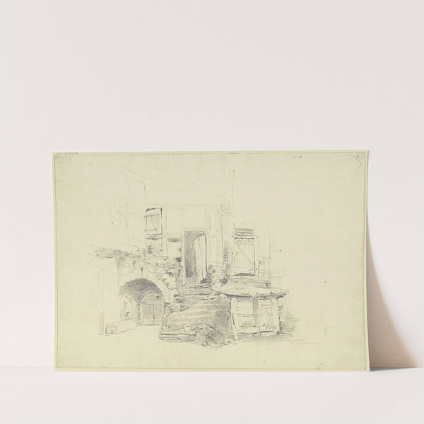 Bauernhaus auf altem Gemäuer, links das Kellertor, rechts der Schweinestall by Jakob Fürchtegott Dielmann