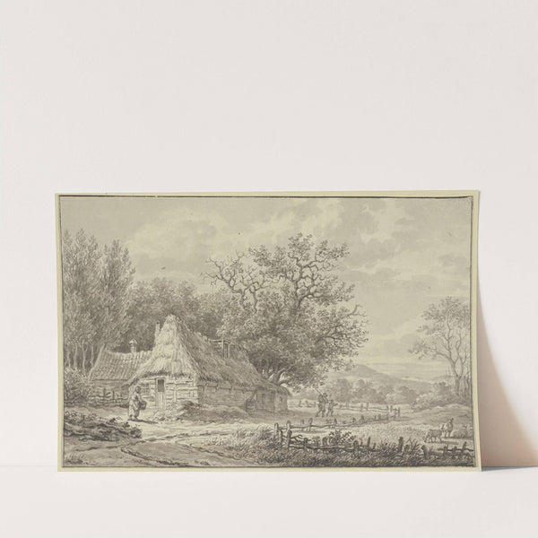 Bauernhaus unter Bäumen an einem Weg, der mit einem Zaun eingefasst ist by Jan Evert Grave