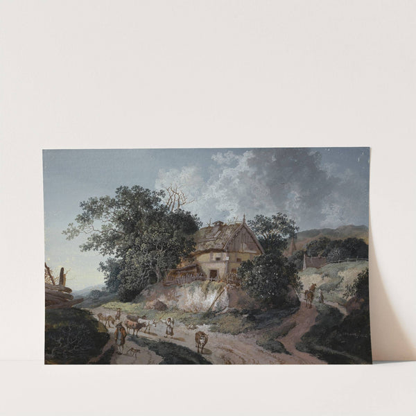 Bauernhaus unter Bäumen an einer Weggabelung by Johann Georg Wagner