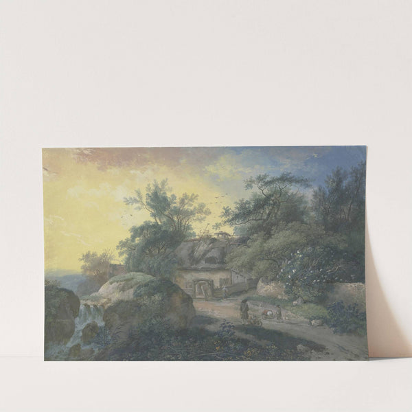 Bauernhof mit Staffagefiguren unter Bäumen bei einem blühenden Holunderbusch by Johann Georg Wagner