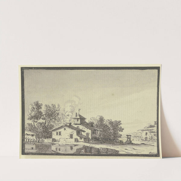 Bauernhof, von Bäumen umgeben, am Ufer eines Teiches (1744) by Johann Ludwig Aberli